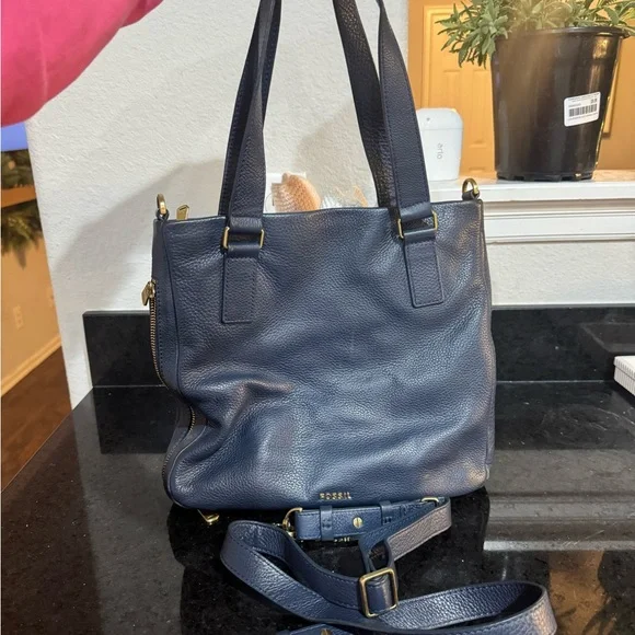 Fossil Dark Blue Leather Shoulder Bag - Picture 3 of 15